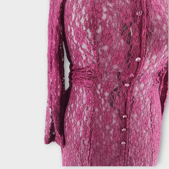Betsy's Things Dress Women's 12p Midi Burgundy Lace Sheer Fairy Goth Whimsy VTG - Picture 6 of 8